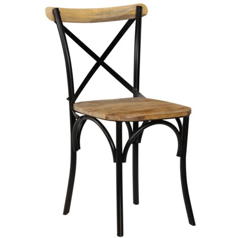 INLIFE Chaises à dossier croisé 2 pcs Noir Bois de manguier solide