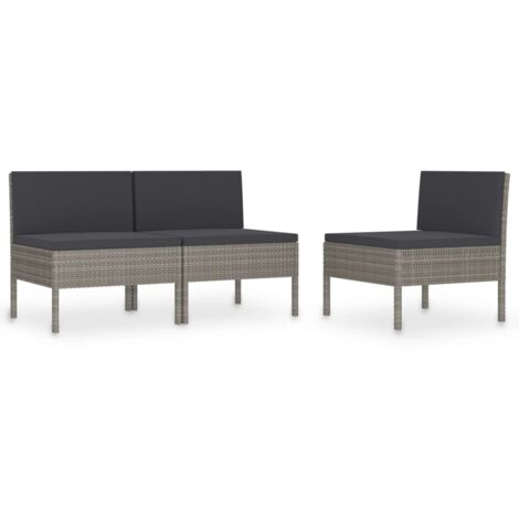 INLIFE Chaises de jardin 3 pcs avec coussins Résine tressée Gris