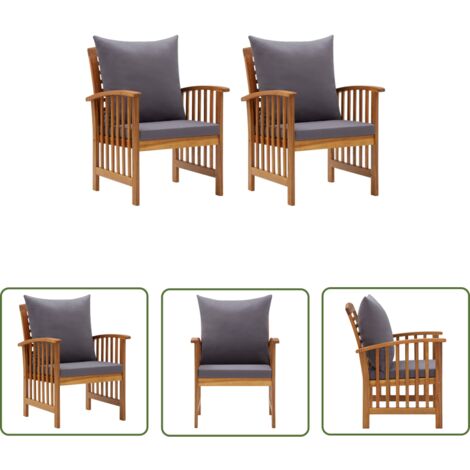 INLIFE Chaises de jardin avec coussins 2 pcs Bois d'acacia massif