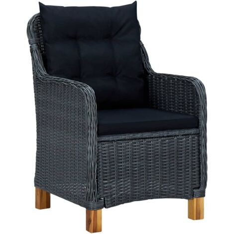 INLIFE Chaises de jardin avec coussins 2 pcs Résine tressée Gris foncé