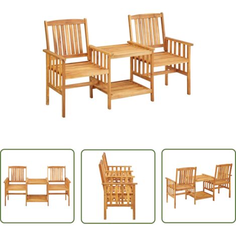 INLIFE Chaises de jardin avec table à thé 159x61x92 cm Bois d'acacia