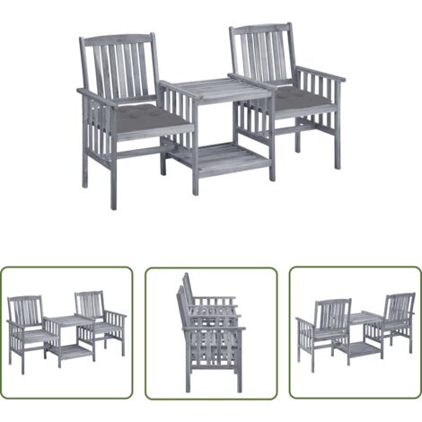 INLIFE Chaises de jardin avec table à thé et coussins Acacia solide
