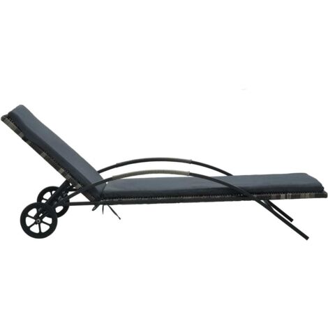 INLIFE Chaises longues avec table Résine tressée Anthracite