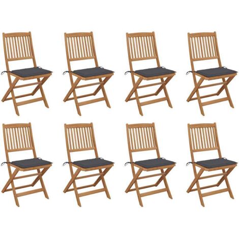 INLIFE Chaises pliables d'extérieur avec coussins 8 pcs Bois d'acacia