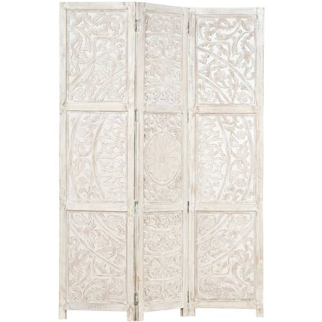 INLIFE Cloison de séparation 3 panneaux Blanc 120x165 cm Bois manguier