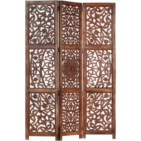 INLIFE Cloison de séparation 3 panneaux Marron 120x165cm Bois manguier
