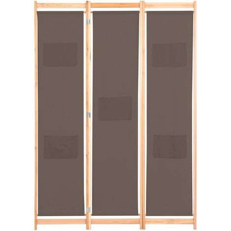 INLIFE Cloison de séparation 3 panneaux Marron 120x170x4 cm Tissu