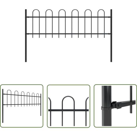 INLIFE Clôture de jardin avec dessus en cerceau Acier 1,7 m Noir