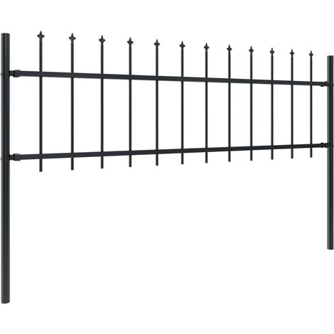 INLIFE Clôture de jardin avec dessus en lance Acier 1,7 x 0,6 m Noir