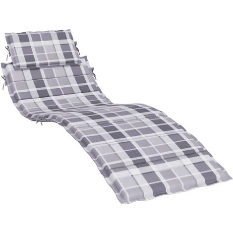 INLIFE Coussin de chaise longue Carreaux gris 186x58x3 cm