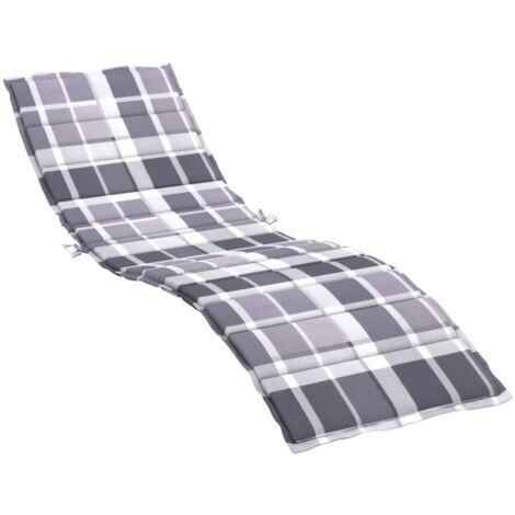 INLIFE Coussin de chaise longue Carreaux gris 200x50x3 cm Tissu