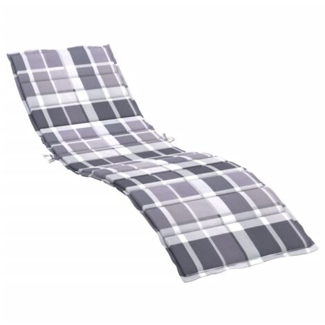 INLIFE Coussin de chaise longue Carreaux gris 200x60x3 cm Tissu