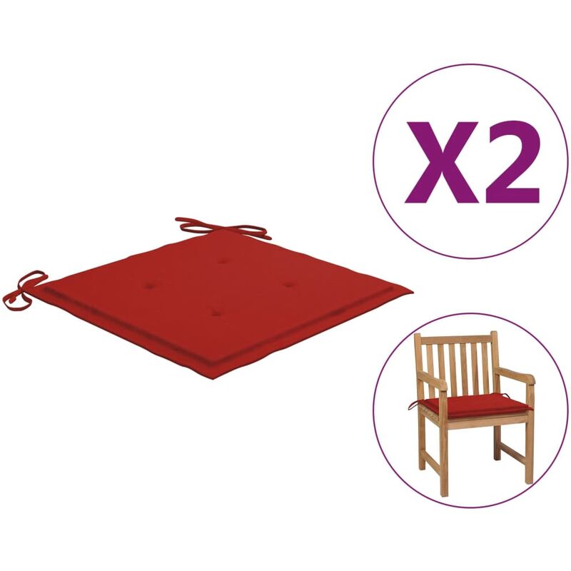 Coussins de chaise de jardin 2 pcs Rouge 50x50x3 cm - Rouge - Inlife