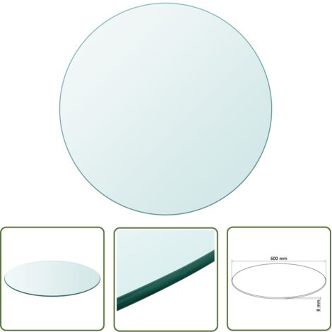 INLIFE Dessus de table ronde en verre trempé 600 mm