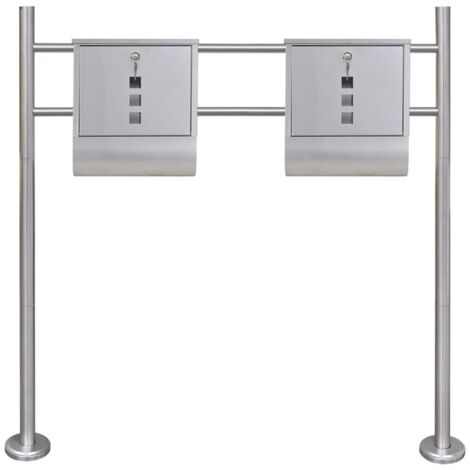 INLIFE Double boîte à lettre sur support en acier inoxydable