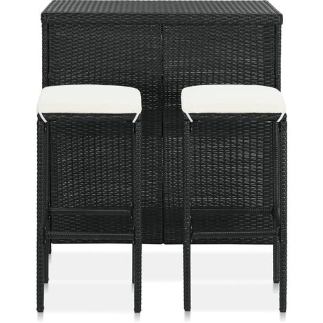 INLIFE Ensemble de bar 3 pcs Résine tressée Noir