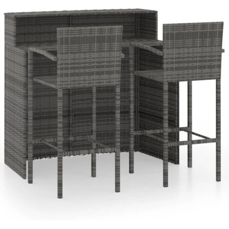 INLIFE Ensemble de bar de jardin 3 pcs Gris