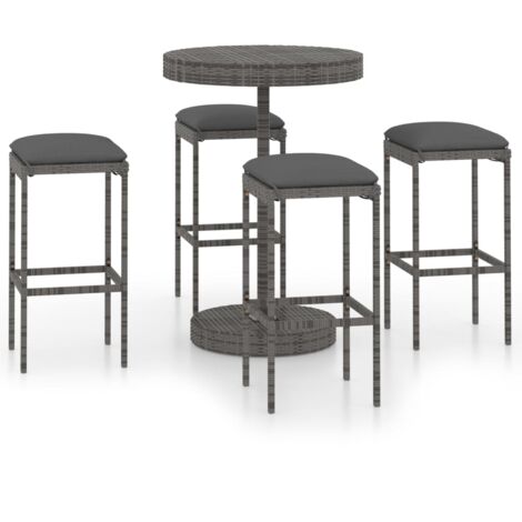INLIFE Ensemble de bar de jardin 5 pcs et coussins Résine tressée Gris