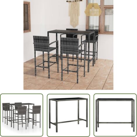 INLIFE Ensemble de bar de jardin 5 pcs Résine tressée Gris