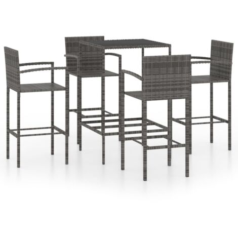 INLIFE Ensemble de bar de jardin 5 pcs Résine tressée Gris