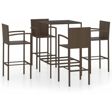 INLIFE Ensemble de bar de jardin 5 pcs Résine tressée Marron