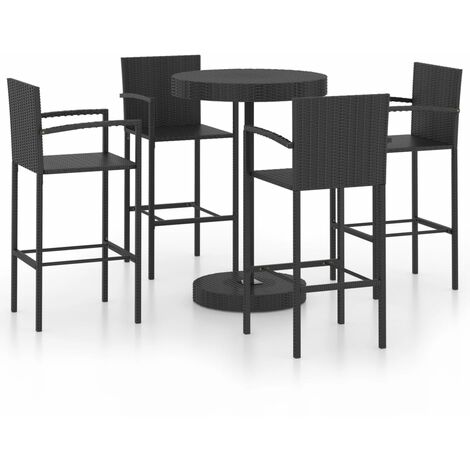 INLIFE Ensemble de bar de jardin 5 pcs Résine tressée Noir