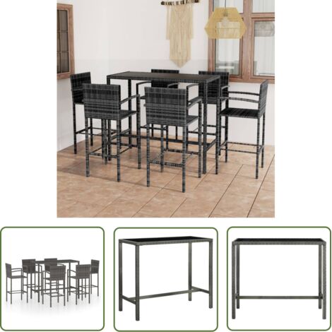 INLIFE Ensemble de bar de jardin 7 pcs Résine tressée Gris