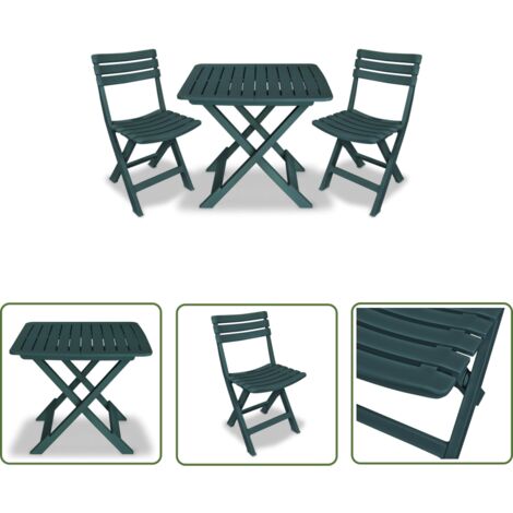 INLIFE Ensemble de bistro pliable 3 pcs Plastique Vert