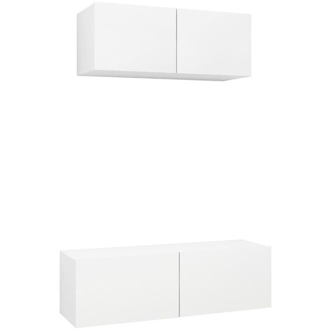 INLIFE Ensemble de meuble TV 2 pcs Blanc Aggloméré