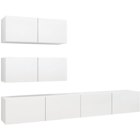INLIFE Ensemble de meuble TV 4 pcs Blanc Aggloméré