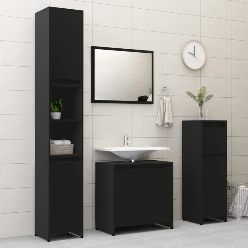 Inlife - Ensemble de meubles de salle de bain 3 pcs Noir Aggloméré