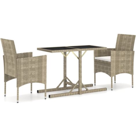 INLIFE Ensemble de salle à manger de jardin 3 pcs Beige