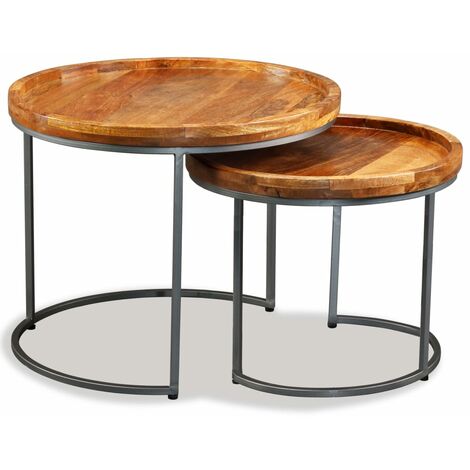 INLIFE Ensemble de tables d'appoint 2 pcs Bois de manguier massif