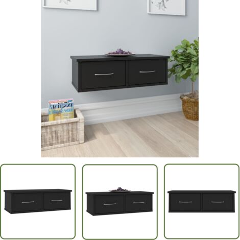 INLIFE Étagère murale avec 2 tiroirs Meuble d’entrée de Rangemen Panneaux de Aggloméré Noir 60x26x18,5 cm