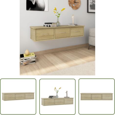 INLIFE Étagère murale avec tiroirs Chêne sonoma 88x26x18,5cm Aggloméré
