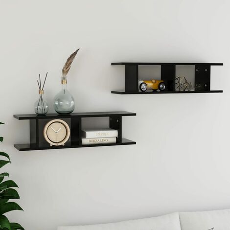 INLIFE Étagères murales 2 pcs Noir 78x18x20 cm Aggloméré
