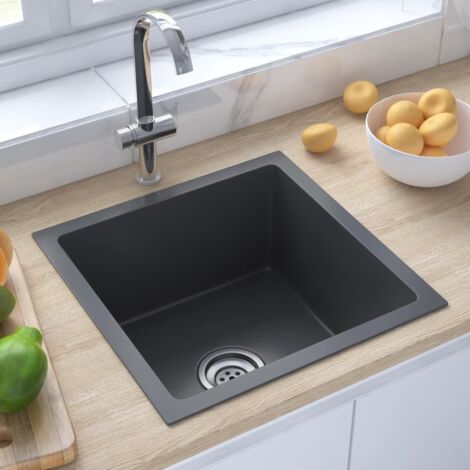 INLIFE Évier de cuisine fait main Noir Acier inoxydable