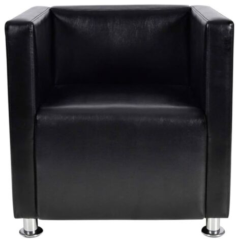 INLIFE Fauteuil cube Noir Similicuir