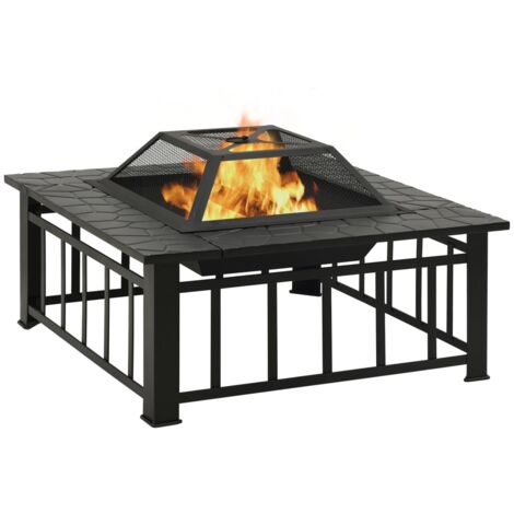 INLIFE Foyer de jardin avec tisonnier 81x81x47 cm XXL Acier