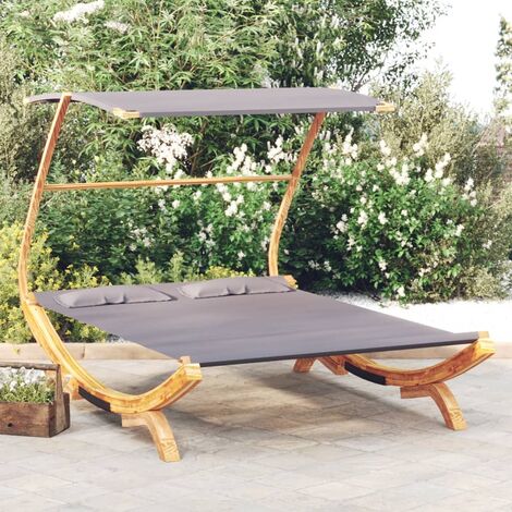 INLIFE Hamac avec auvent 165x198x140 cm Bois courbé massif Anthracite