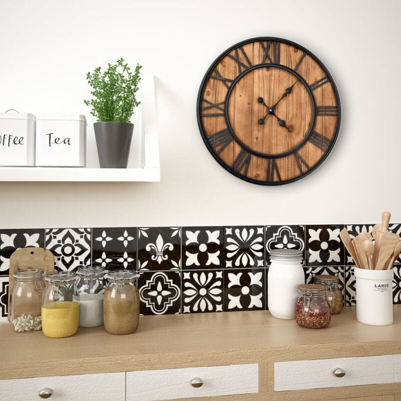 Inlife - Horloge murale vintage à quartz Bois et métal 60 cm xxl