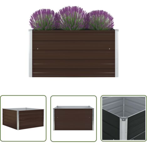 INLIFE Jardinière 100 x 100 x 45 cm Acier galvanisé Marron