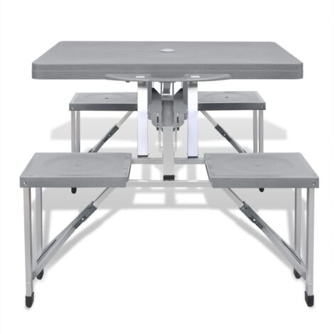 INLIFE Jeu de table de camping pliable avec 4 tabourets Aluminium gris clair