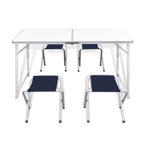 INLIFE Jeu de table pliable de camping et 4 tabourets 120x60 cm