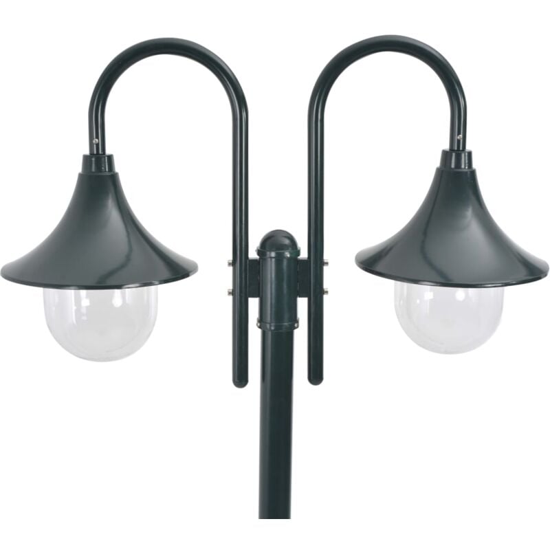 Lampadaire de jardin E27 220cm Aluminium 2 lanternes Vert foncé - Inlife