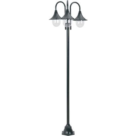 INLIFE Lampadaire de jardin E27 220cm Aluminium 3 lanternes Vert foncé