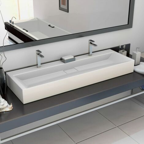 INLIFE Lavabo 120x46x11 cm Fonte minérale/marbre Blanc