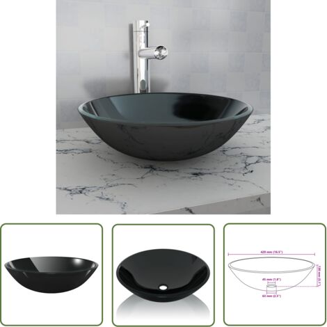 INLIFE Lavabo Verre trempé 42 cm Noir