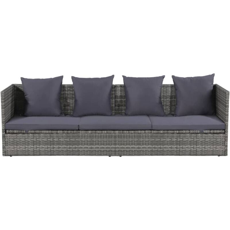 INLIFE Lit de jardin Gris 200x60 cm Résine tressée