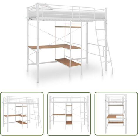 INLIFE Lit superposé avec cadre de table Blanc Métal 90x200 cm